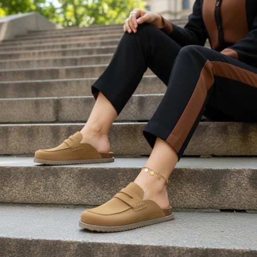CUSHIONAIRE Zola Womenโs Penny Clog Mule โ Suede Slip-On with Memory Foam, Cork Footbed & Flexible Outsole, Chestnut 10W by CUSHIONAIRE - Used condition - Image 6