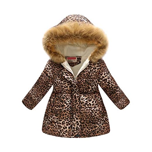 Varm vinterjacka med huva fuskpäls parkas kappa tjock varm snö skidjacka snödräkt vindtät kappa leopardtryck för 3-12 år gammal flicka pojke