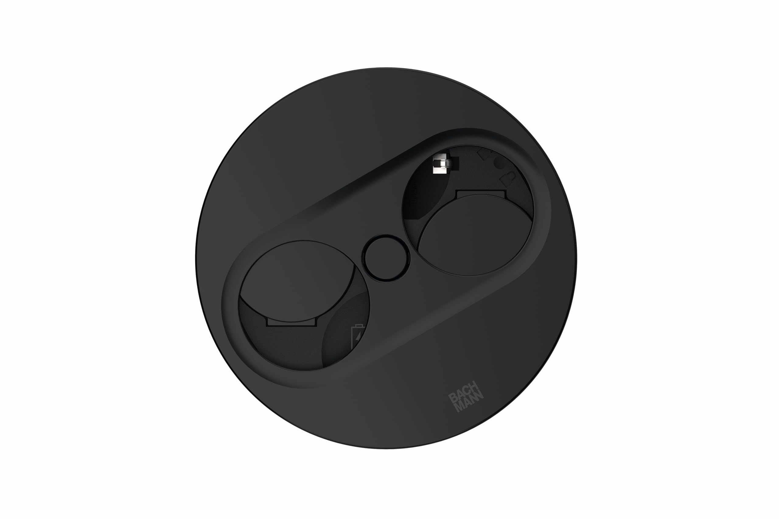 BACHMANN Gniazdko do zabudowy Twist 2, okrągłe, 1 x gniazdko z USB A i USB C, 2 m, do kuchni i biura, czarne, 946.104 (z automatycznym otwieraniem i powłoką zapobiegającą pozostawianiu odcisków palców