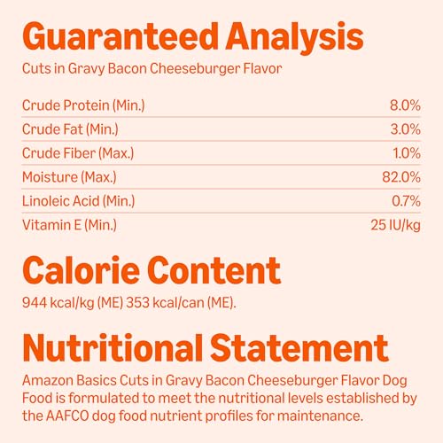 Image of Amazon Basics Wet Dog Food Cuts in Gravy Variety Pack, Bacon Cheeseburger Flavor and Country Stew Flavor, Made with Real Beef and Chicken, 13.2 oz can (6 cans of Each Flavor, 12 cans in Total)