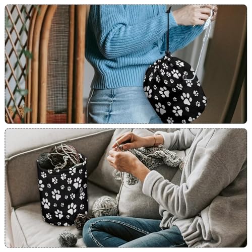 Image of Sellikakes Dog Paw Black Small Crochet Bag Organizer Yarn Storage Knitting Bags, Portable Mini Yarn Holder for Crocheting Project Knitting Accessories