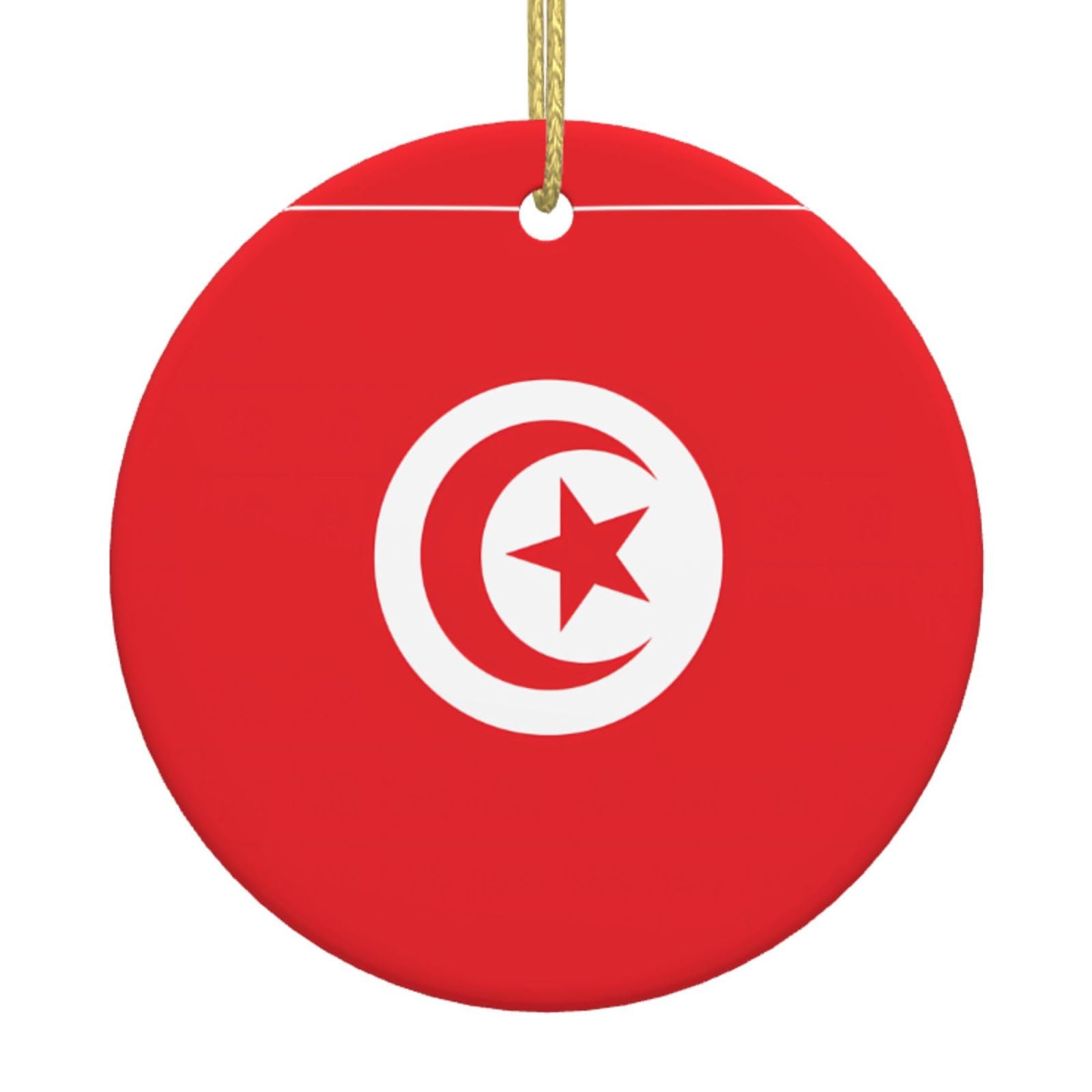 Tunisian Flag Printed Christmas Tree Ceramic Ornaments Holiday Decoration Christmas Unique Pendant for Christmas Party