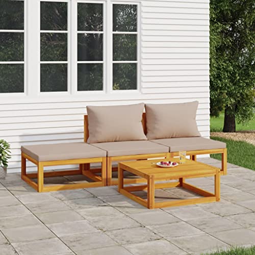 KCCKOM Garden Furniture Set 4 Piece Patio Lounge Set with Taupe Cushions Solid Wood