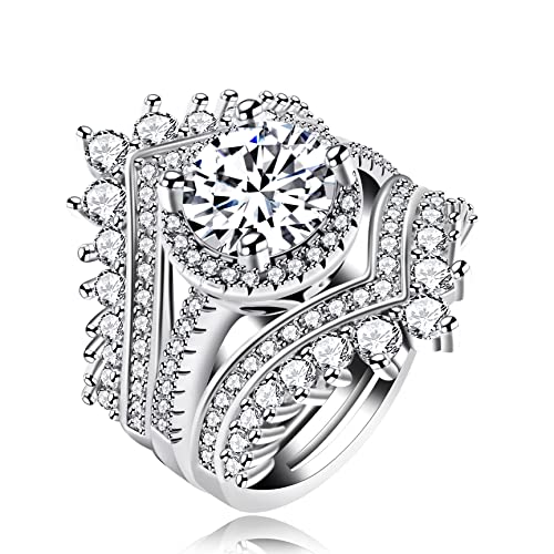 Womens 3 pcs Stack Bridal Rings Set V-Shape Wedding Band Ring Guard Enhancer for Solitaire Engagement Ring Y2384
