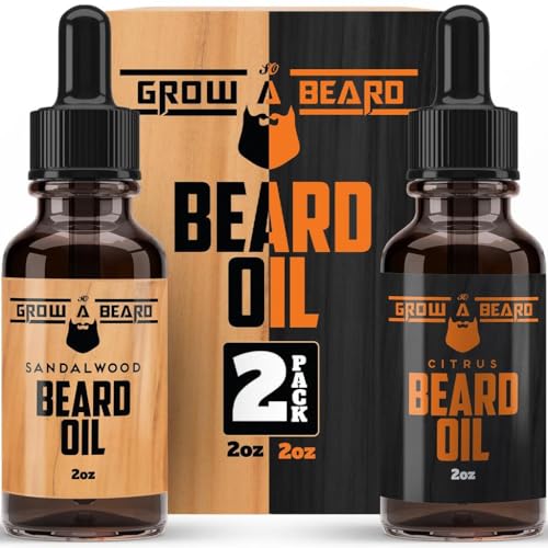 Beard Oil for Men, 2oz Sandalwood & 2oz Citrus Scent, with Jojoba & Argan Oil, Beard Moisturizer, Softener, & Conditioner, All Natural, (2 Pack)