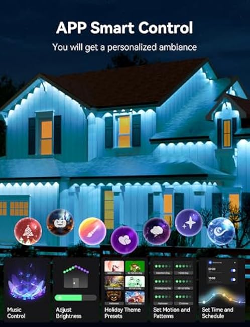 Permanent Outdoor Lights -RGB Eaves Lights 100FT with 50 LED IP67 Waterproof, Smart Outside LED Christmas Lighting for House, Eternity Light for Holiday, Daily Lighting