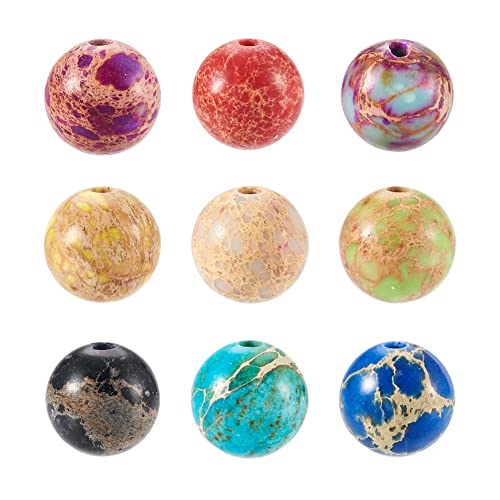 Pandahall 90pcs Natural Imperial Jasper Semi-Precious Gemstone Beads - 8mm, 9 Colors, Center Drilled, Round, Hole 1mm for Bracelets, Necklaces, Earrings, Jewelry Making