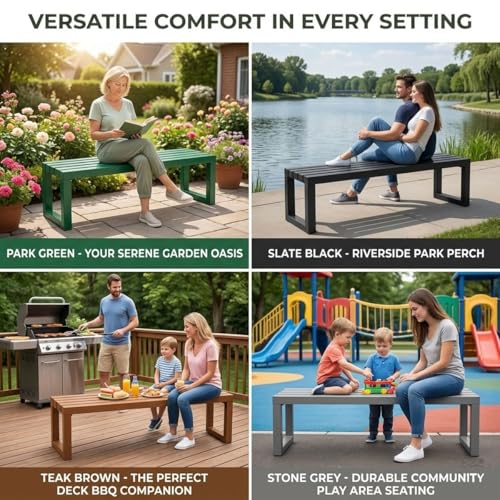 Banc d'extérieur sans dossier en métal pour parcs et terrasses - 7