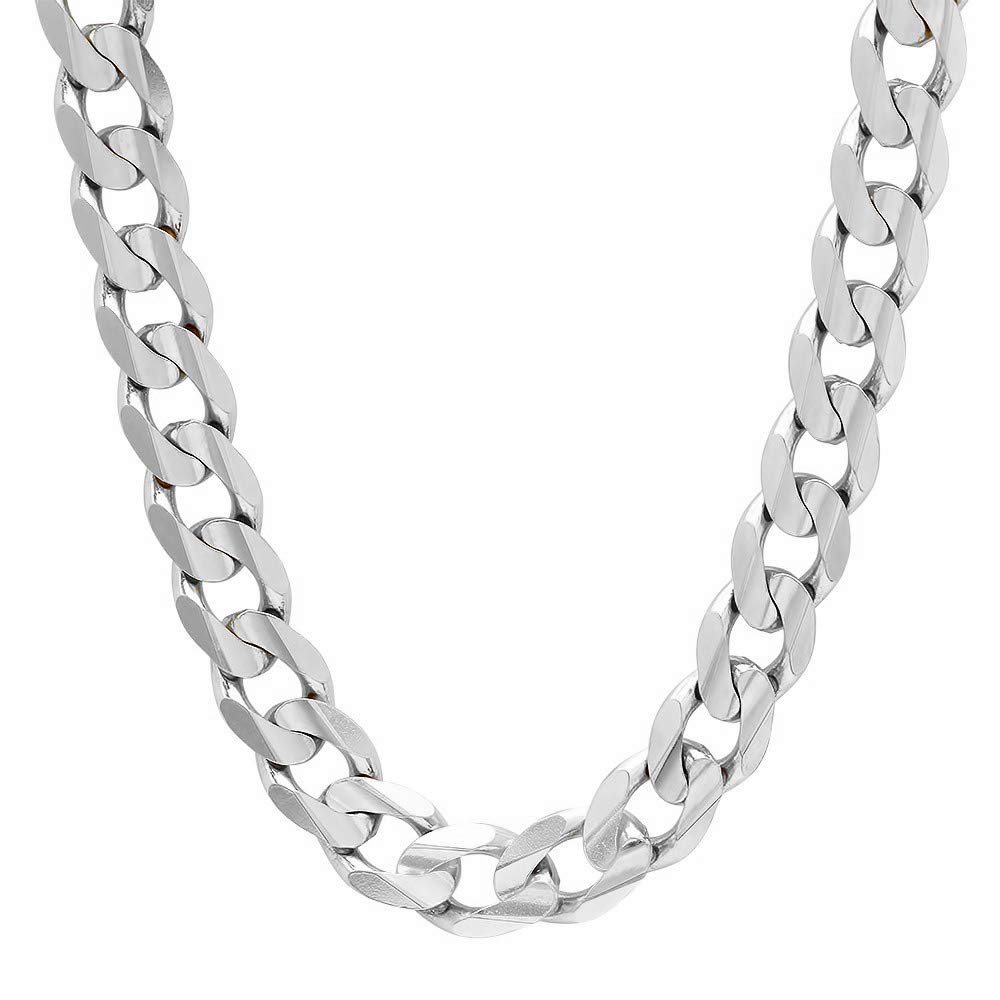 Verona Jewelers Italian 925 Solid Sterling Silver Mens Necklace,7.5MM 8MM 11MM 15MM Curb Cuban Chain Necklace for Men- Solid Heavy Link, Thick Link