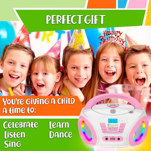 Image of TINYGEEKS Tunes Kids Boombox CD Player for Children - FM Radio - Includes Batteries - Pink Radio - CD Player with Speakers for Children and Toddlers - Pink