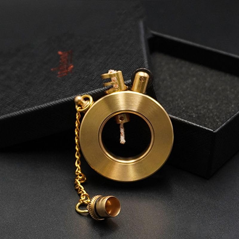 Image of Smoke King Retro Brass Trench Lighter Hollow Ring Design, Refillable Wheel Lighter Windproof, Portable, Vintage Style for Men Gift for Collectors, Camping & Outdoors (Fuel Not Included)
