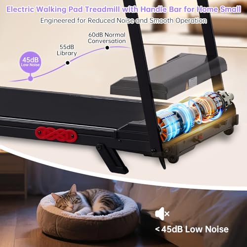 Image of Walking Pad Treadmill with Handle Bar, 3.0HP Portable Electric Treadmills for Home Exercising, 0.6-7.6MPH Mini Walking Pad Treadmill with Incline, Small Under Desk Treadmills for Home Small, 350LBS