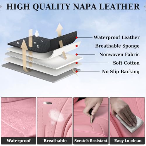 Image of Coverado Pink Seat Covers for Cars, 2 Pack Leather Car Seat Covers, Luxury Waterproof Seat Covers, Front Car Seat Protectors, Driver Car Seat Cushions, Front Seat Covers Universal Fit for Most Cars