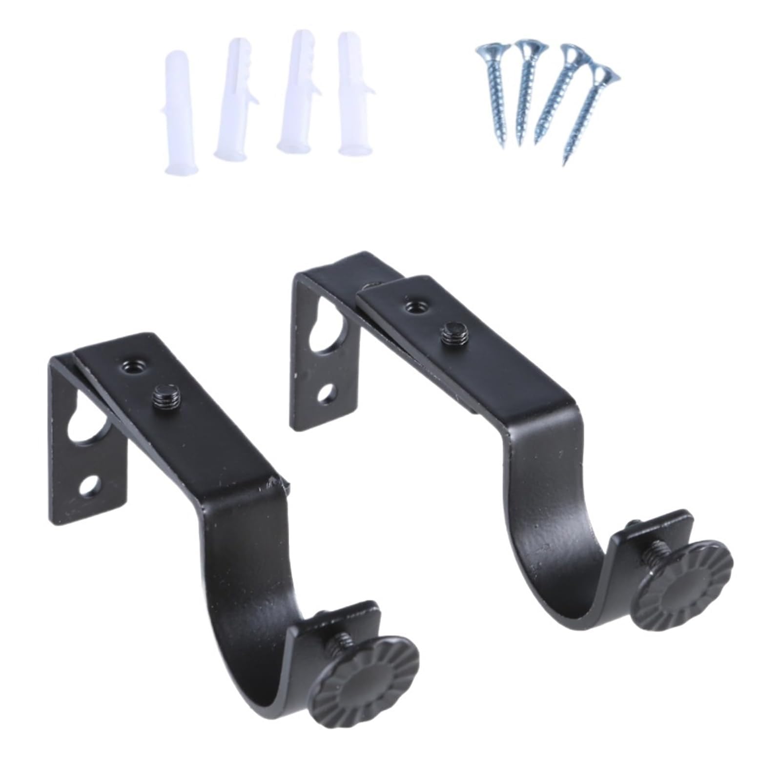 Hooks Clips for Drapes, 6pcs Adjustable Curtain Rod Support,Heavy Duty Bracket, Fixing Clip Wall(Black)