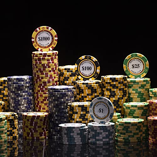 Mbgbrybelly Monte Carlo Poker Chip Set Aluminum Carry Case - Casino Clay Composite 14-Gram Quality Poker Chips - With Dice, Playing Cards - Heavy-Duty Protection - Locking Portable Case (1000 Ct) #TOP1