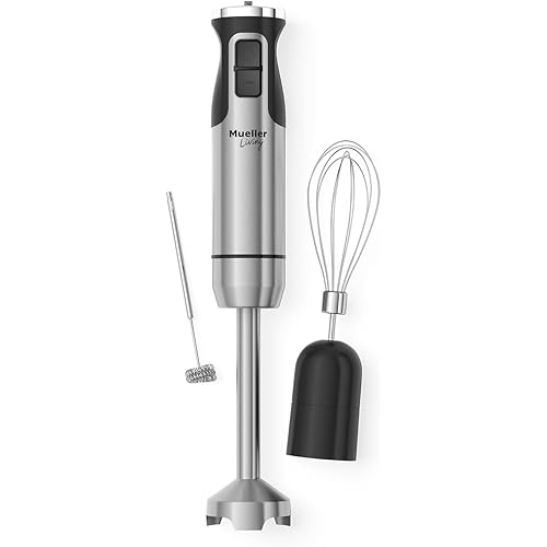 MuellerLiving Immersion Handheld Stick Blender: 8-Speed Stainless Steel Electric, 3-in-1 Turbo Mode for Soup, Smoothies, and Purée.