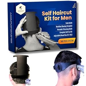 Self Haircut Kit for Men | 2Pcs SelfCut Guide for Men: Neckline Shaving Template & Fade Guide | Adjustable Size Hair Fade Tool & Stable Neck Line Up Tool | Hair Cut for Kids & Seniors