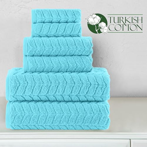 Image of Elegant Comfort Luxury 6-Piece 100% Turkish Cotton Jacquard Braided Textured Premium Hotel Quality Towel Set- Soft and Absorbent, Includes 2 Bath Towels, 2 Hand Towels and 2 Washcloths, Aqua