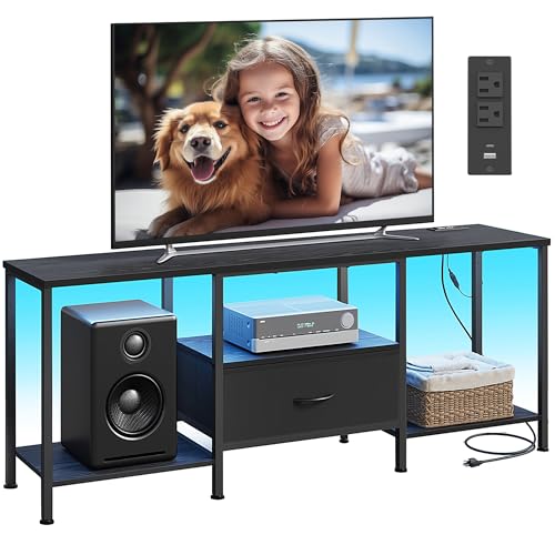 SONGMICS BELLAH Collection - TV Stand for TVs Up to 70 Inches, Media Console Table and Entertainment Center Unit for Living Room, with Shelves and Drawer, Steel, Modern, Ink Black ULGS131B101S