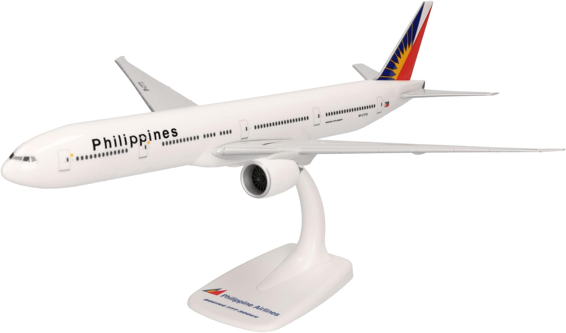 Herpa Snap-fit Airplane Model Boeing 777-300ER Philippine Airlines on Scale of 1:200, Plastic Miniature with pedastal, Model Building, Collectors Edition