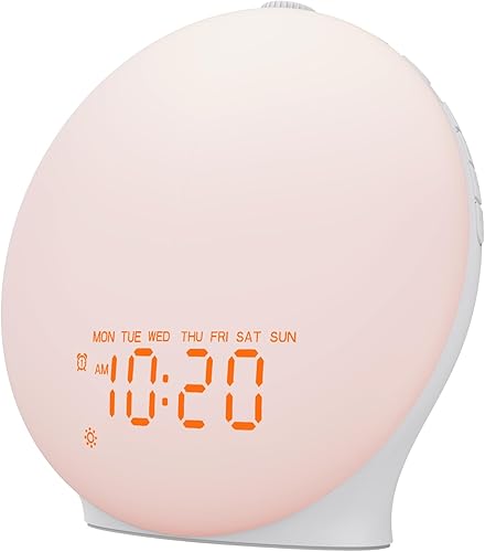Reloj despertador Sunrise con sonido de ruido blanco con 25 sonidos relajantes, 17 luces nocturnas, altavoz Bluetooth despertador con luz