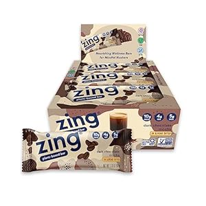 Zing Dark Chocolate Mocha Vegan Protein Bars, Gluten Free with High Protein, High Fiber, Dairy Free Nutrition Bars, Plant Based Protein, Kosher, Low Sugar, No Sugar Alcohols – 12 count