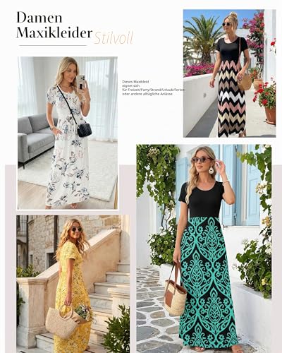 AUSELILY Damen Maxikleid–Sommer,Lässig,mit Taschen Schwarz M – Ansicht 2