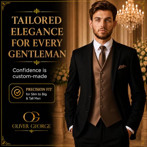 Image of Oliver George 4pc Men's Solid Formal Suit Waistcoat Tuxedo Dress Vest Necktie Bowtie Handkerchief Set for Suit or Tuxedo