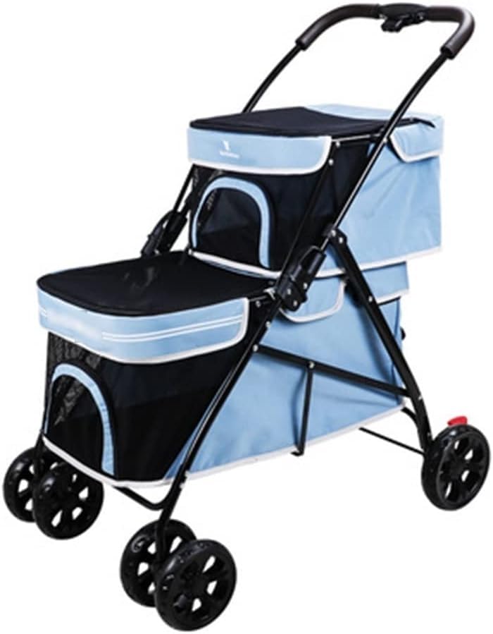 Cochecito para mascotas de dos pisos Cochecito grande Cochecito para perros extendido Cochecito para excursiones Cochecito plegable, azul, 65 cm de largo x 50 cm de ancho x 25 cm de alto