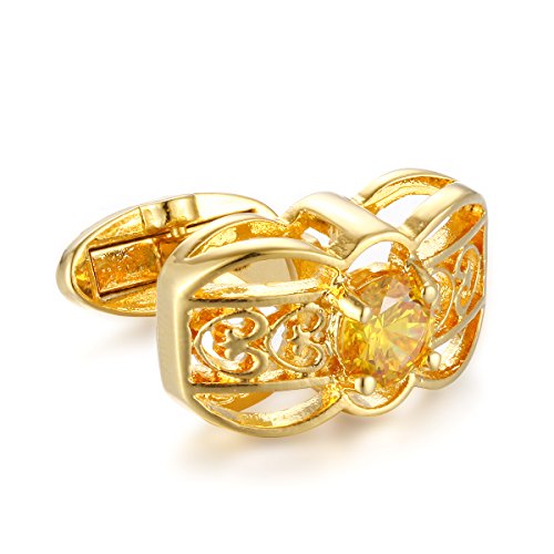 YEYUNTO Stainless Steel Hollow Out Crystal Zircon Set Auger Cufflinks Gold Topaz Crystal Shirt Cuff Links - Thumbnail 6