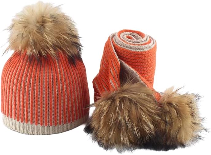 Kids' Striped Beanie & Scarf Set with Detachable, Cream Cable Knit Winter Hat for Kids, Warm Matching Set for Girls
