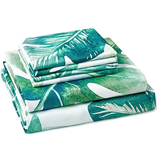 BYSURE King Sheet Set 6 Pieces (Green Monstera Deliciosa), Cottage Core Botanical Patterned Sheets, Tropical Vacation Microfiber Bedding Decor by BYSURE - Image 2