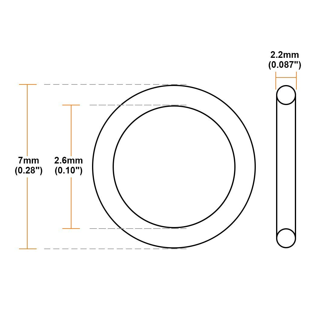 Sourcing Map Nitrile Caoutchouc Joints Toriques 7mm OD 2.6mm ID 2.2mm