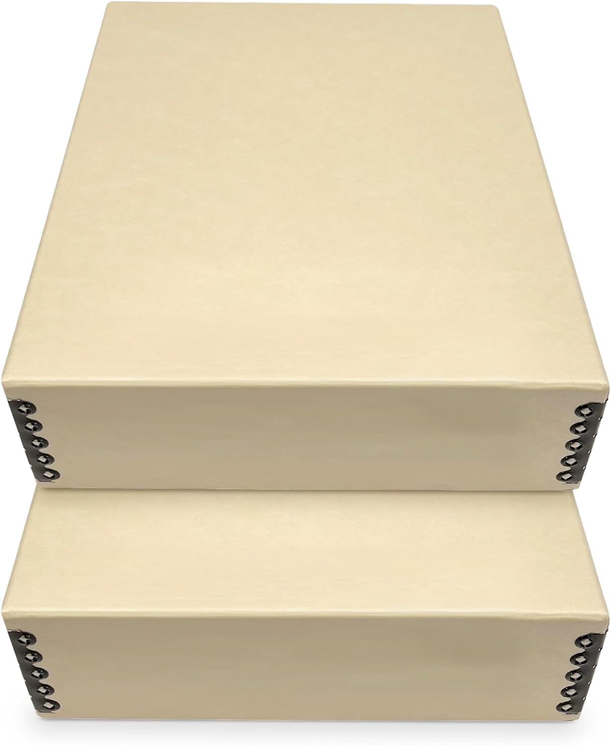 Golden State Art, Archival Storage Box, Acid-Free Drop Front Museum Box with Metal Edge for Storing Artwork Photos Documents Prints Arts and Crafts (Tan-9x12x3 Inches) Pack of 2