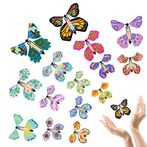 Thursday April 15 Stück Fliegende Schmetterlinge, magisches Spielzeug, helle Farbe, aufziehbares Gummiband, Fliegender Schmetterling, Spielzeug, Überraschungsgeschenk( 15pcs) Cover