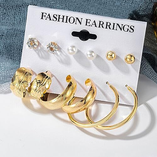 12 Pairs Pearl Hoops & Studs Earrings Set Combo for Girls Women