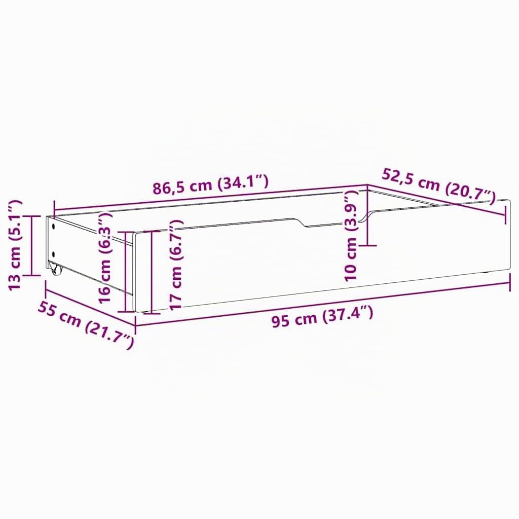 vidaXL Cajones Debajo Cama con Ruedas 2 uds Madera Maciza Pino Blanco