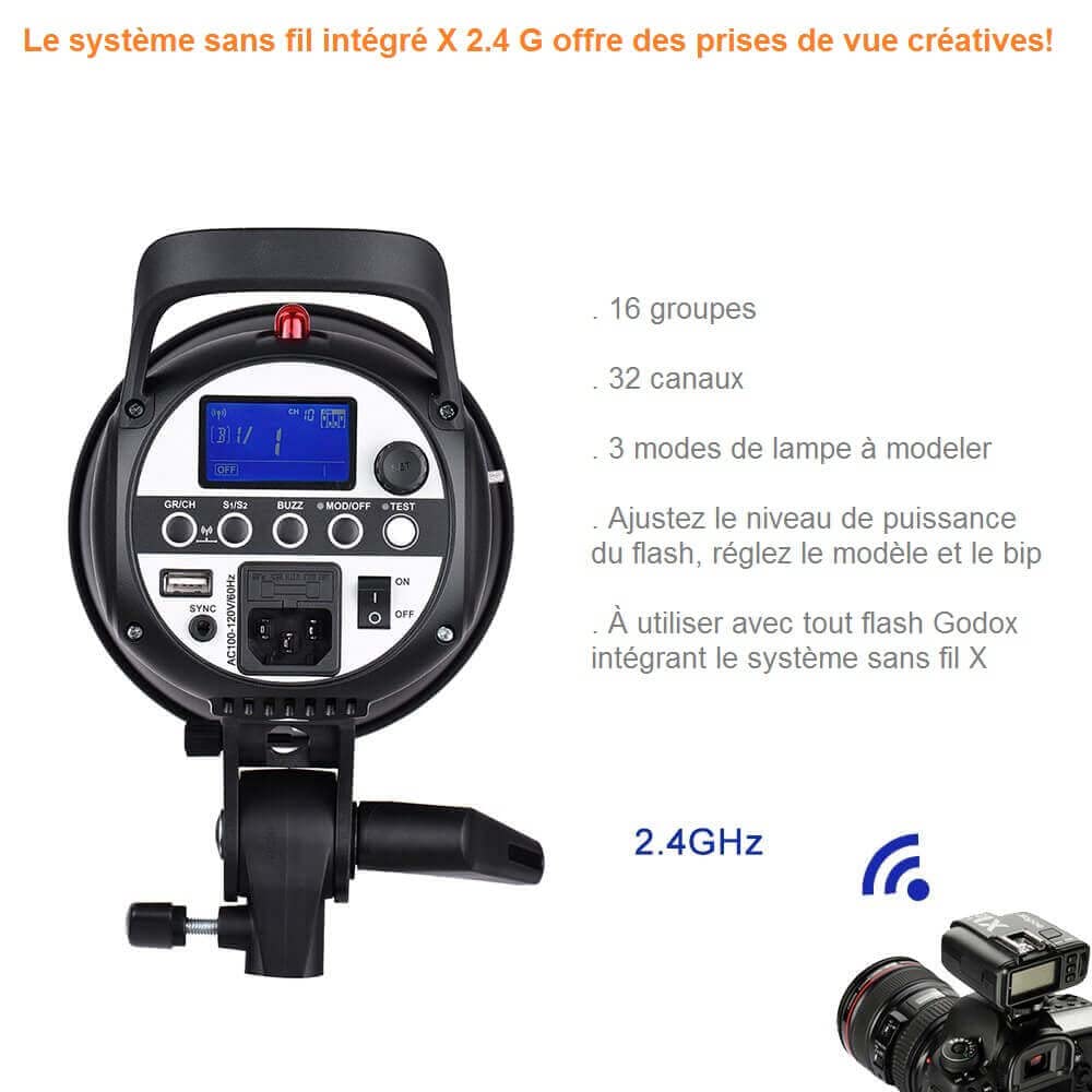 GODOX - Flash de Estudio con Sistema 2.4 G inalámbrico X Integrado