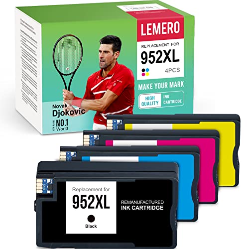 LEMERO Updated Chips Remanufactured Ink Cartridges Replacement for HP 952 952XL 952 XL to use with Officejet Pro 8710 8720 8715 8740 8200 8730 8702 7740 7720 8210 (Black Cyan Magenta Yellow, 4 Pack)