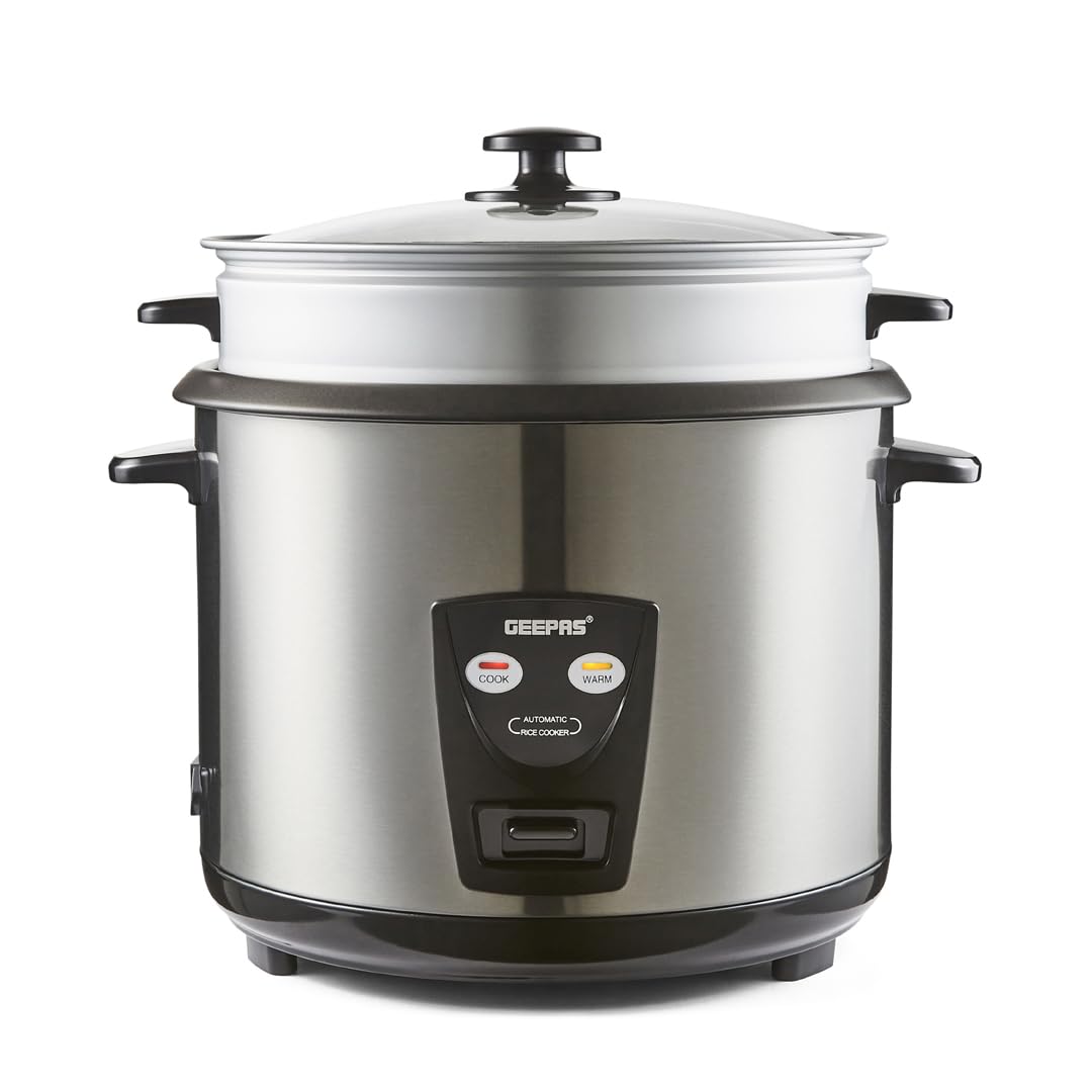 Geepas 2.8L Rice Cooker & Steamer - 1000W - Silver - Automatic Cooking & Keep Warm Function