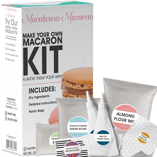 Macalicious Macaron Baking Mix - DIY Bake Your Own French Macarons Kit –Includes All Dry Ingredients, Pastry Bags with Piping Tip, Template, and Detailed Instructions - Great activity for Kids & Adults