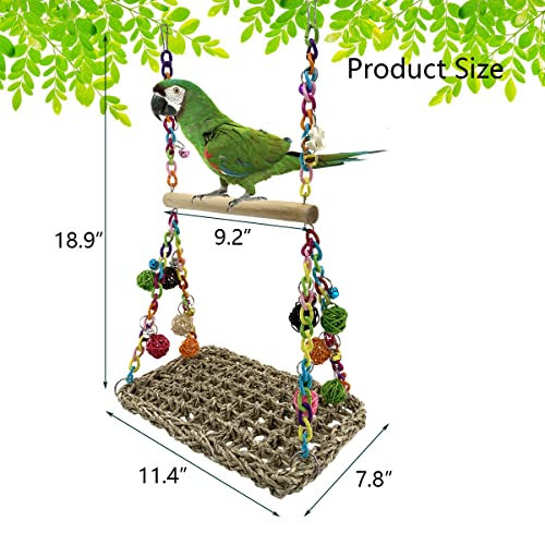 Vehomy Bird Seagrass Swing Toys With Wood Perch Bird Parrot Trapeze Swing Seagrass Bird Climbing Hammock Bird Perch Stand Chewing Toy For Lovebird, Cockatiel, Budgie, Conure Parrotlet, Parakeets #TOP1