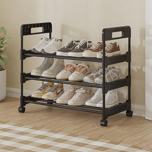 SOURUanly シューズラック 省スペース スリム 玄関 靴箱 靴棚 靴収納 靴置き 下駄箱 金属製 おしゃれ 縦長 省スペース 組み立て式 狭い 廊下 アパート用 クローゼット 靴入れ (3段 幅60cm)