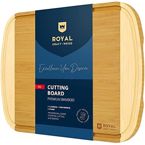 ROYAL CRAFT WOOD Bamboo Cutting Boards for Kitchen, Wood Chopping Boards with Juice Groove, Wooden Cutting Board for Vegetables, Fruit and Cheese, Charcuterie Serving Tray (XX-Large) Cover