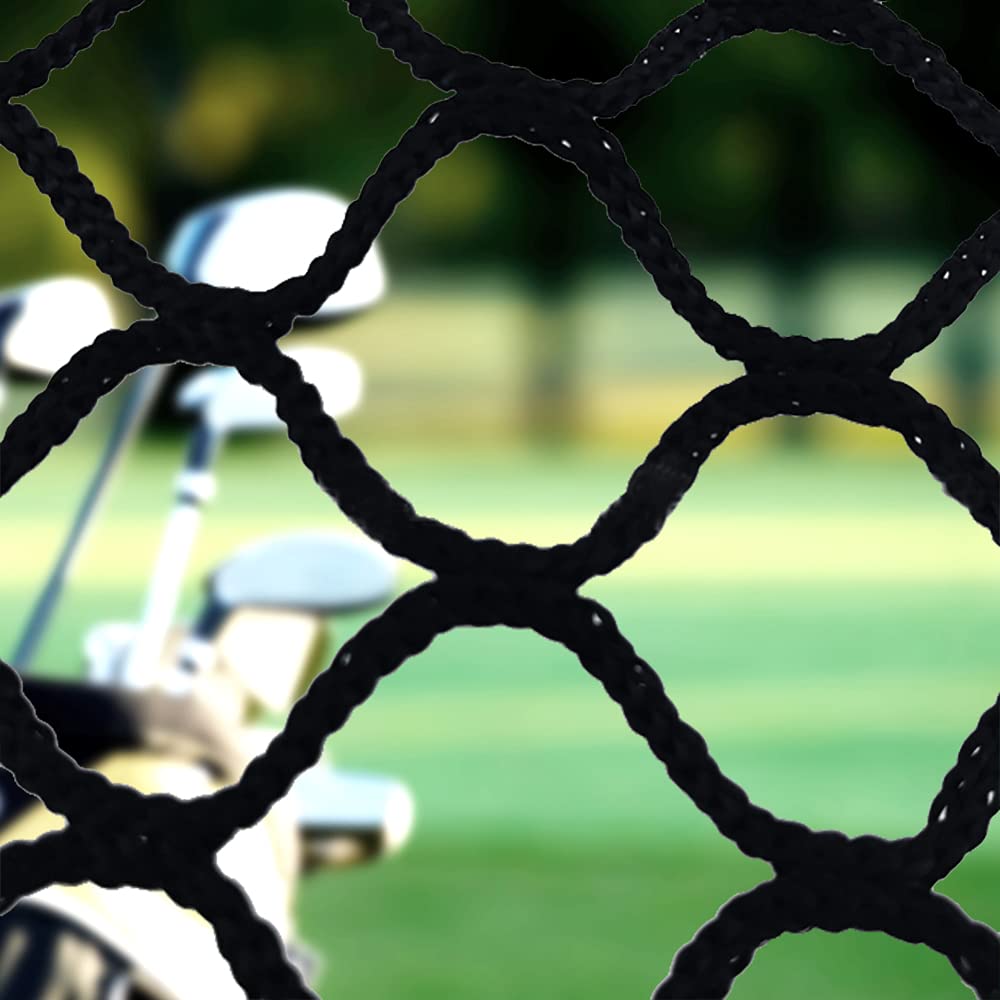 Golf Übungsnetz 3x3m Schwarz - Ballfangnetz mit 2,5x2,5cm Maschen & 300kg Tragkraft, Verstärktes Schutznetz für Drinnen/Draußen, Baseball, Hockey, Garten (inkl. Befestigungsseil)