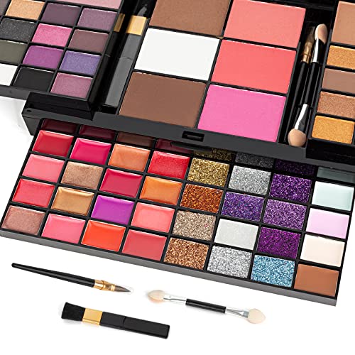 All In One Makeup Gift Kit - Ultimate Color Combination - 36 Eyeshadow, 28 Lip Gloss, 3 Blusher, 4 Concealer, 3 Contour Powder, 3 Brushes, 1 Mirror, 74 Colors Makeup Set Combination Palette #TOP6
