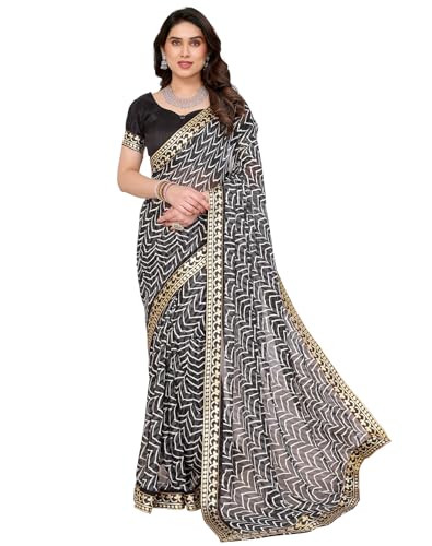 Image of Yashika Women's Printed Georgette Printed Saree With Lace Border and Blouse Material