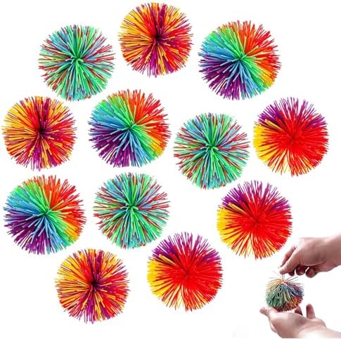KAYEF Pack of 12 Rainbow Rubber Balls, Rainbow Soft Sensory Balls...