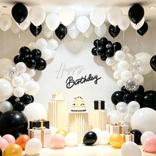 Image of TONIFUL Happy Birthday Sign for Backdrop - Glitter Black White Felt Banner - Includes Dot Glue - Perfect for Birthday Party Backdrop,Wall Decr,Balloon Arch,Photo Background