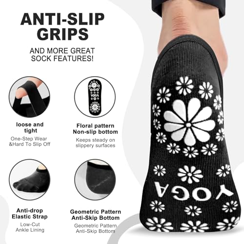 Image of 3 /6 Pairs Pilates Socks for Women,Grip Yoga Socks Non Slip for US Sizes 6.5-10